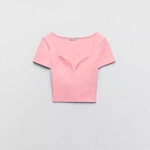 Zara Pink Crop Fitted Short Sleeve Tee